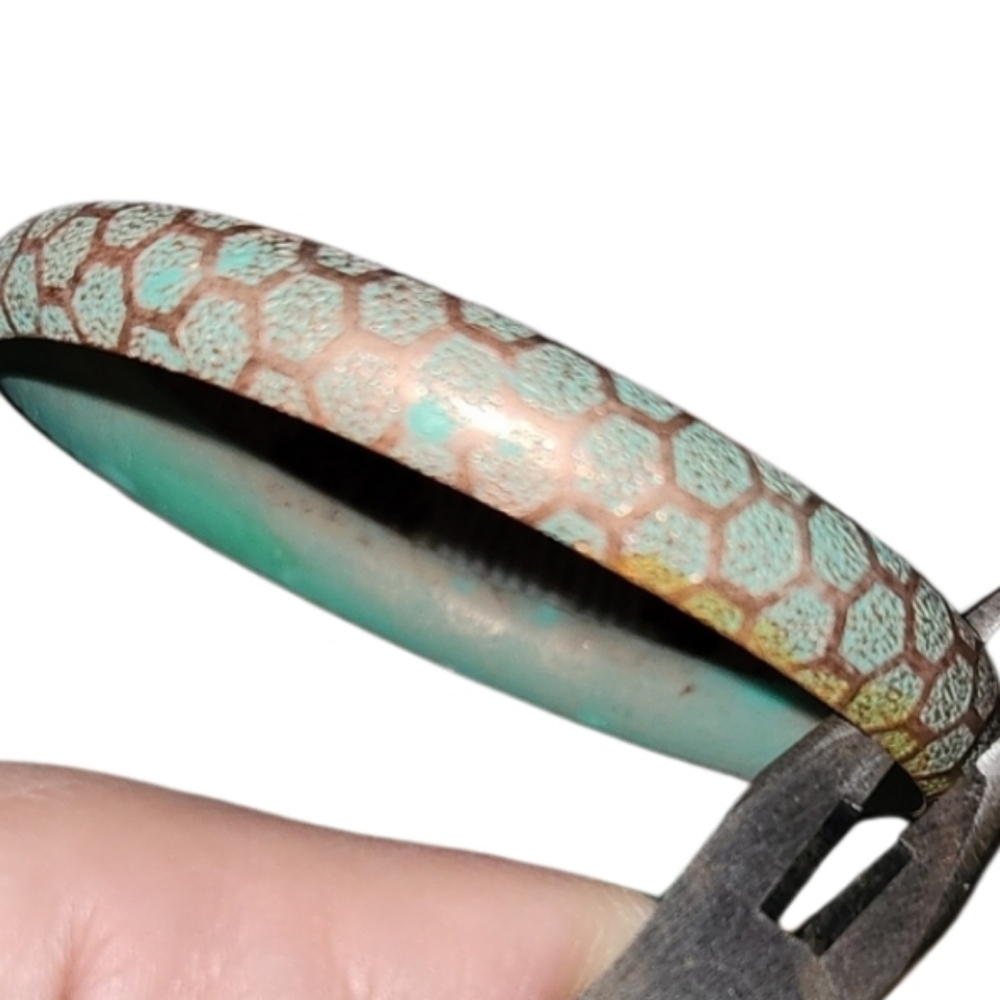 Vintage copper aqua floral bangle unique